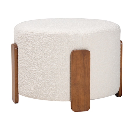Baxton Studio Finlay Modern Japandi Cream Boucle Fabric and Walnut Brown Finished Wood Ottoman Footstool 242-13435-ZORO